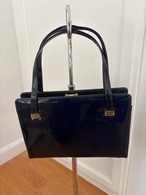 Vintage Navy Patent Mini Top-Handle Bag